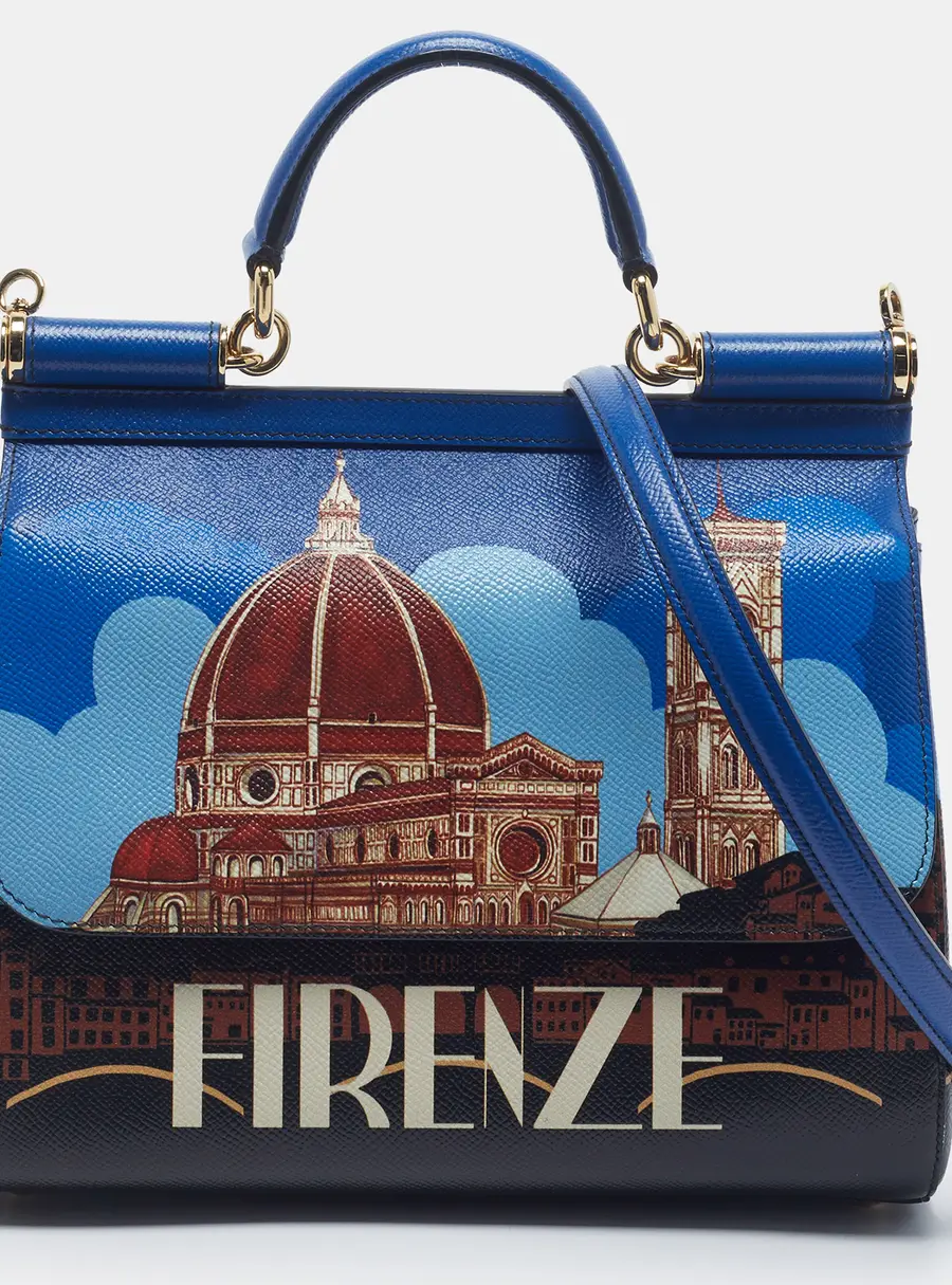 Dolce & Gabbana Firenze Miss Sicily Medium Blue Leather Top Handle Bag