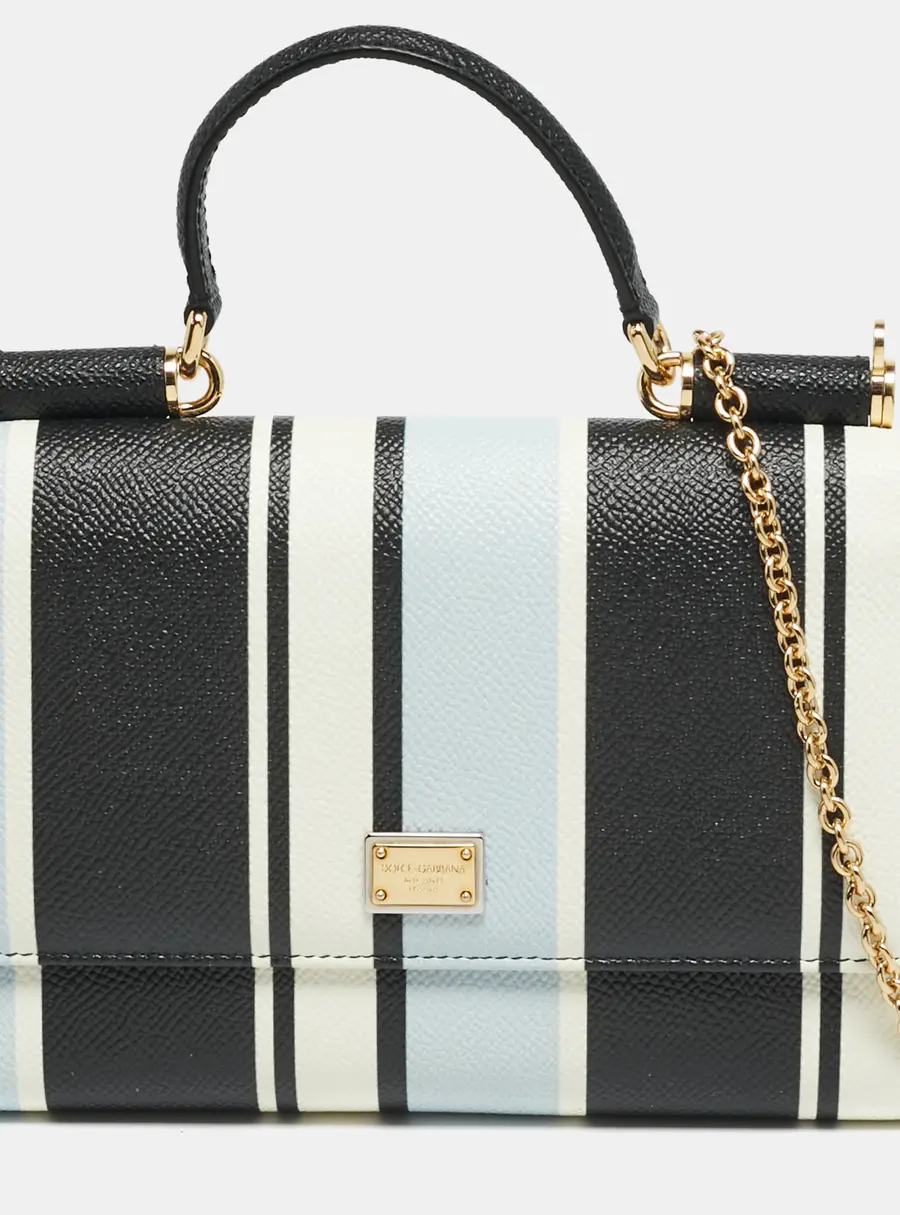 Dolce & Gabbana Stripe Sicily Smart Gloss Tricolor Leather Wallet on Chain