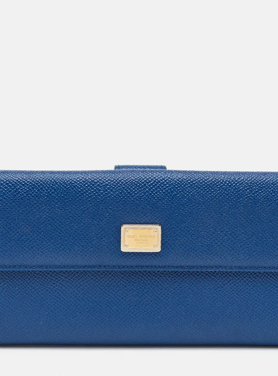 Dolce & Gabbana Blue Leather Flap Continental Wallet