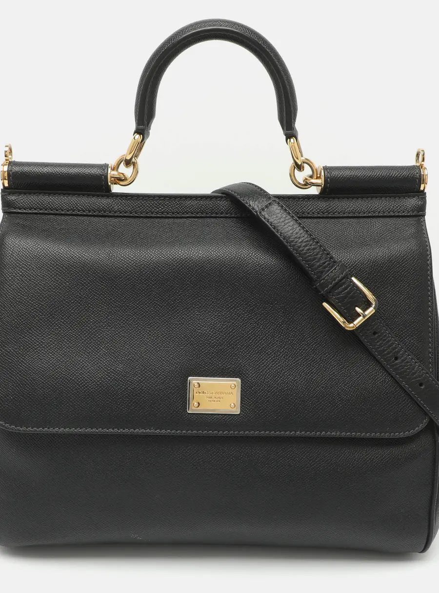 Dolce & Gabbana Miss Sicily Large Black Leather Top Handle Bag