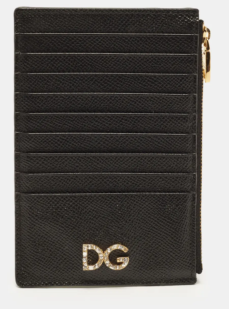 Dolce & Gabbana DG Crystal Black Leather Zipped Card Holder