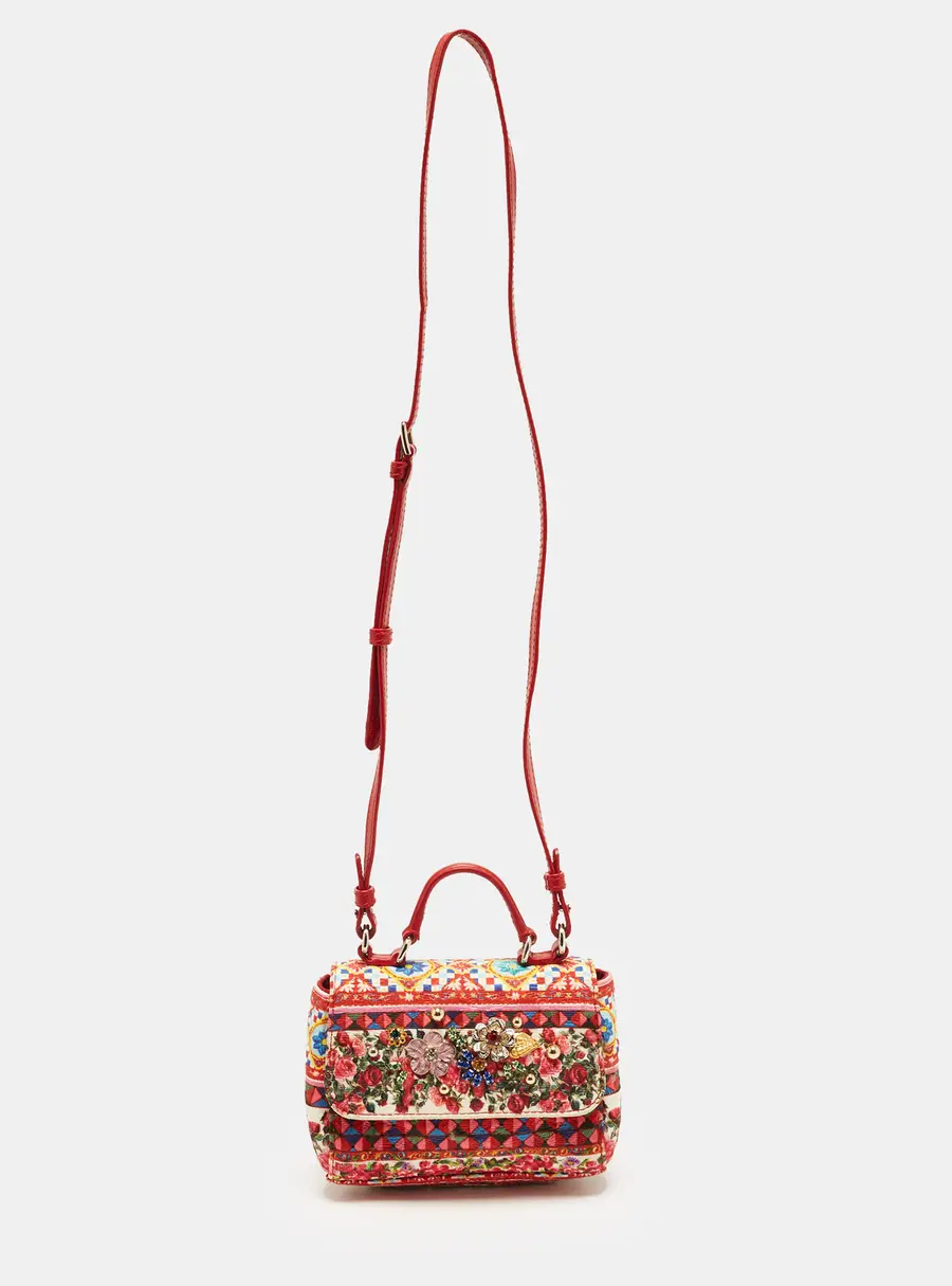 Dolce & Gabbana Bambino Red Fabric Crystal Embellished Top Handle Bag