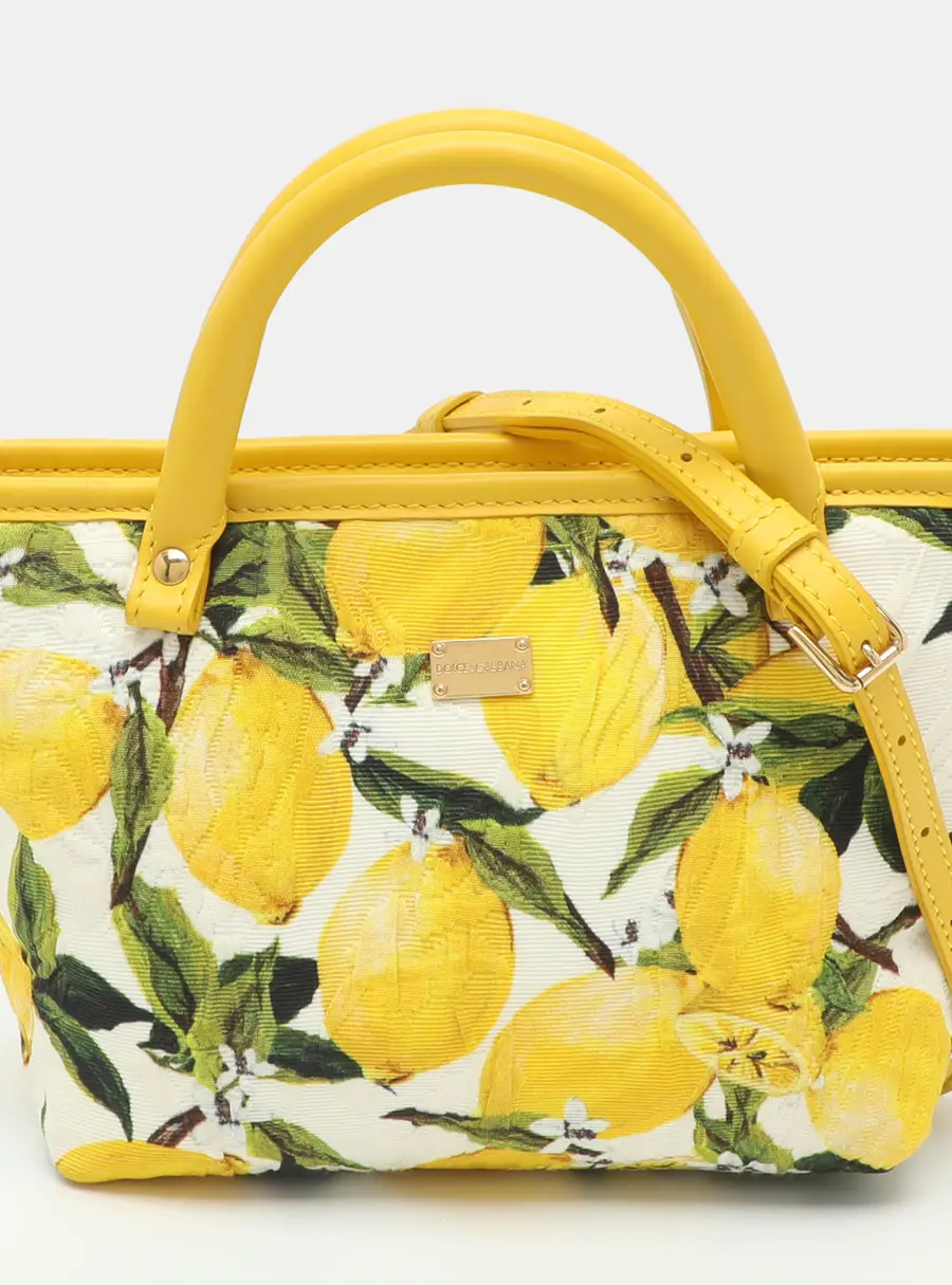 Dolce & Gabbana Bambino Yellow Lemon Print Jacquard and Leather Tote