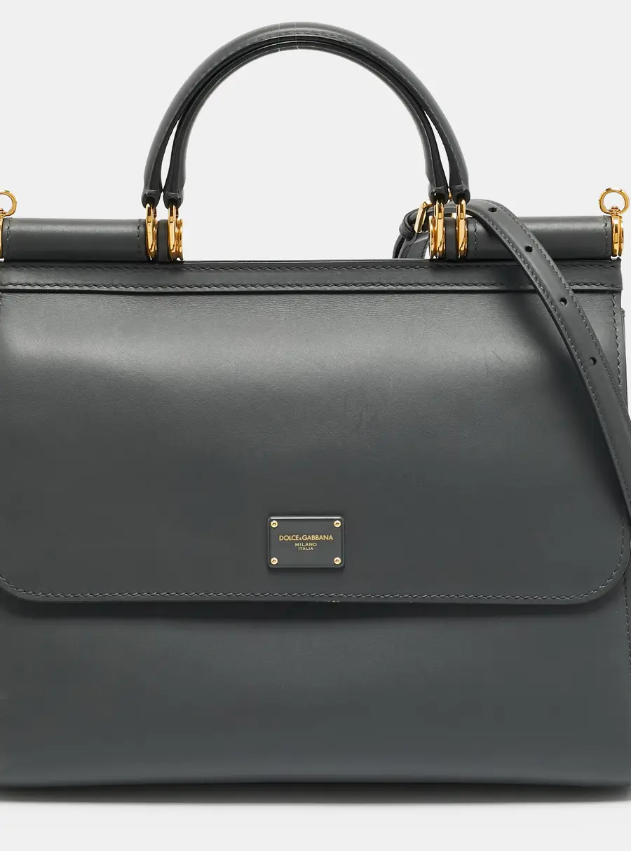 Dolce & Gabbana Sicily 58 Large Grey Leather Top Handle Bag