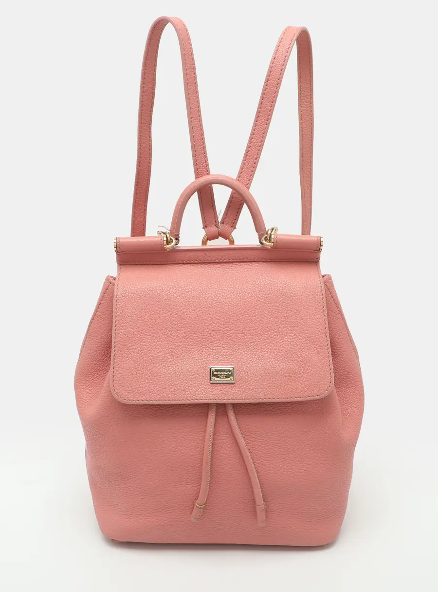 Dolce & Gabbana Sicily Pink Leather Drawstring Backpack