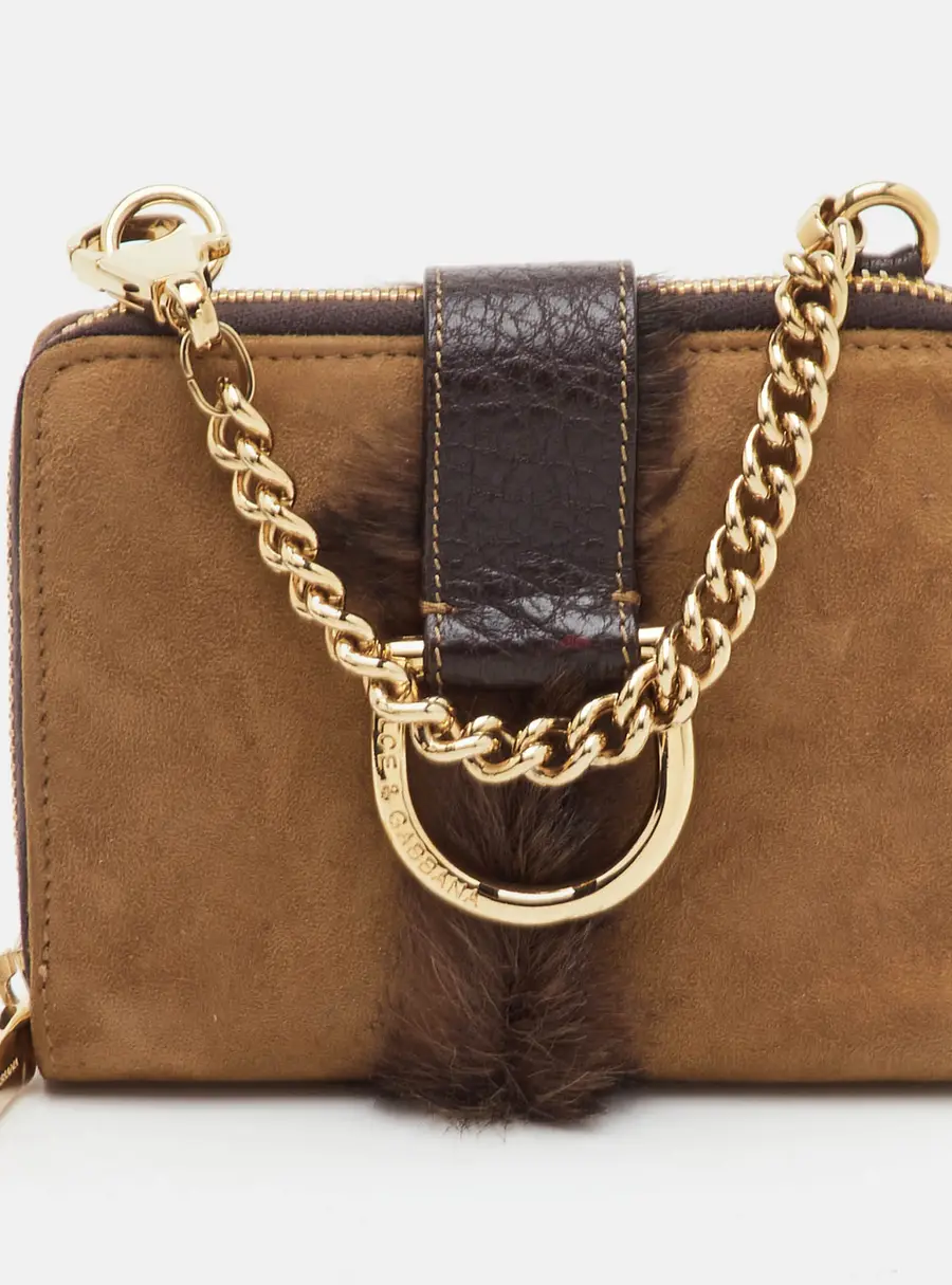 Dolce & Gabbana Vintage Brown Suede Horseshoe Ring Wallet on Chain