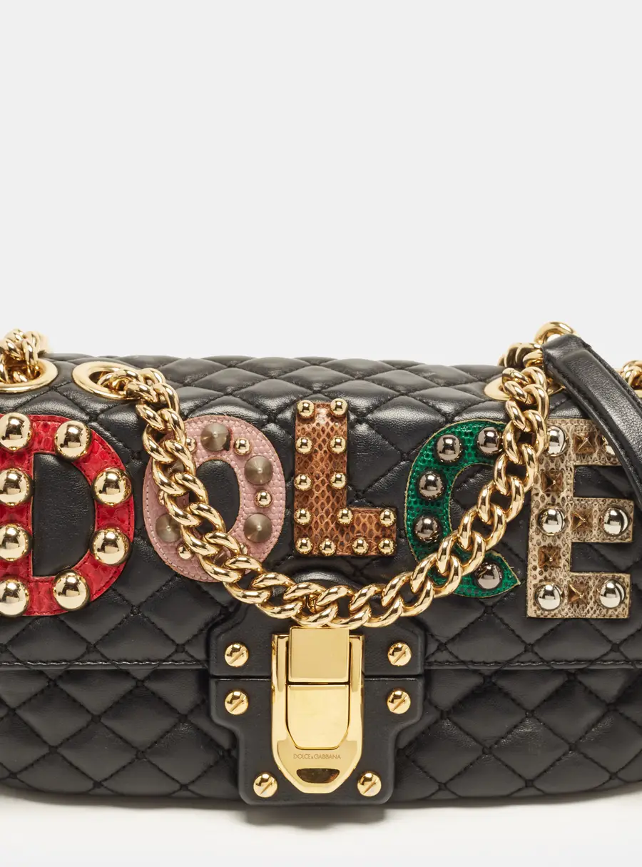 Dolce & Gabbana Lucia Studded Black Quilted Leather Shoulder Bag