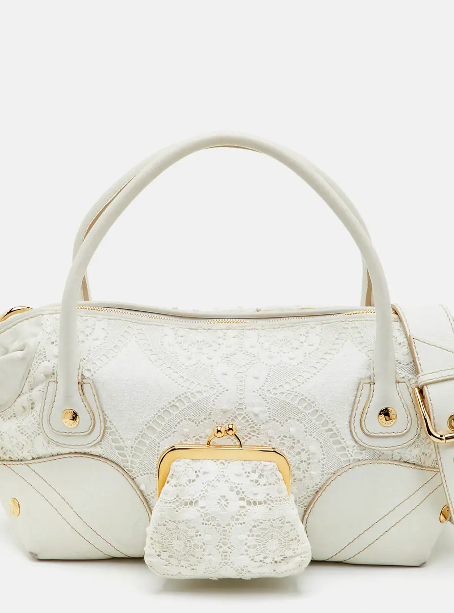 Dolce & Gabbana White Lace and Leather Satchel