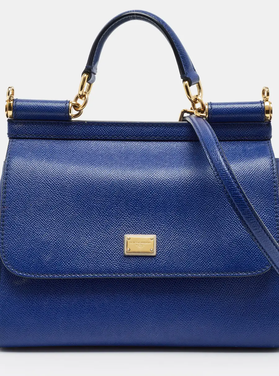 Dolce & Gabbana Miss Sicily Medium Blue Leather Top Handle Bag
