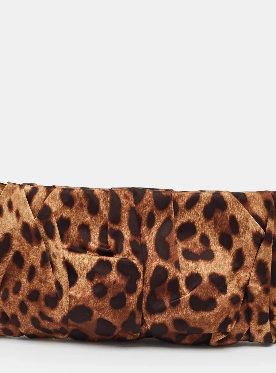 Dolce & Gabbana Pleated Frame Brown/Black Leopard Print Satin Clutch