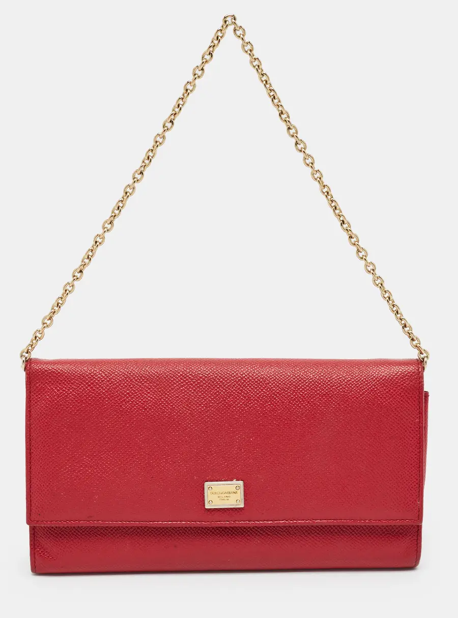 Dolce & Gabbana Red Leather Wallet On Chain
