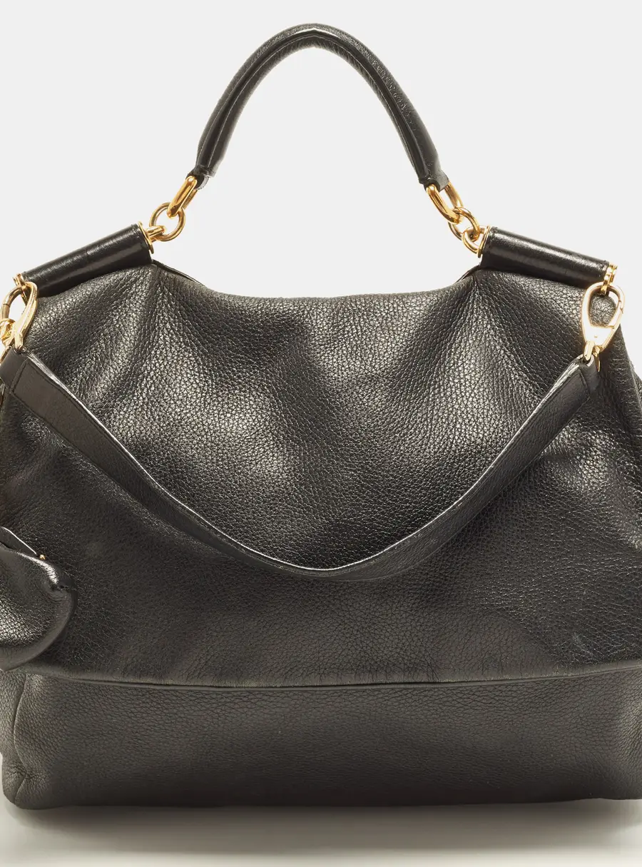 Dolce & Gabbana Sicily Soft Black Leather Top Handle Bag
