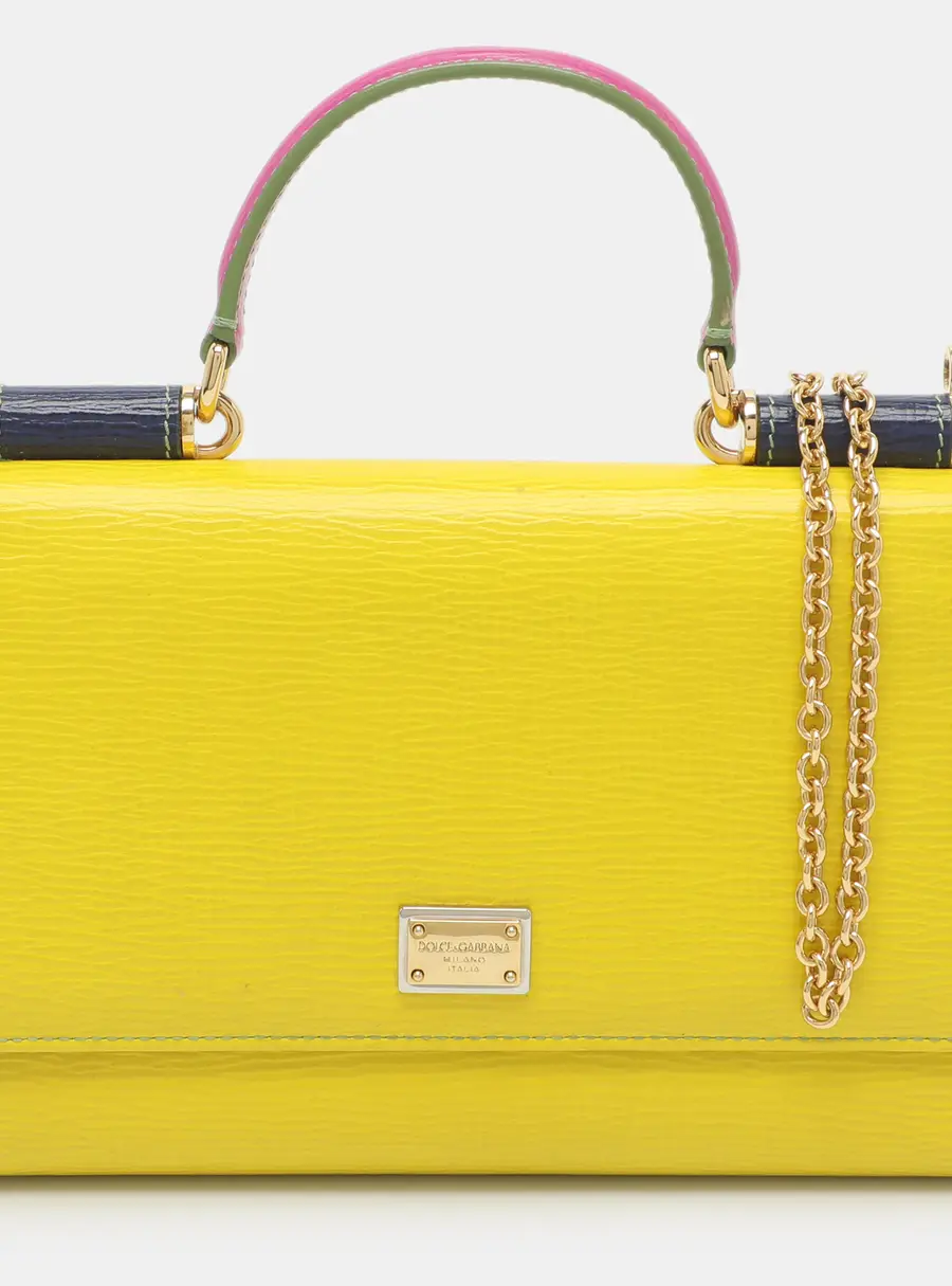 Dolce & Gabbana Miss Sicily Von Yellow Leather Wallet On Chain