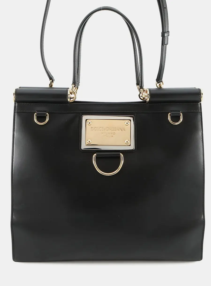 Dolce&Gabbana 90's Sicily Large Black Leather Tote Bag