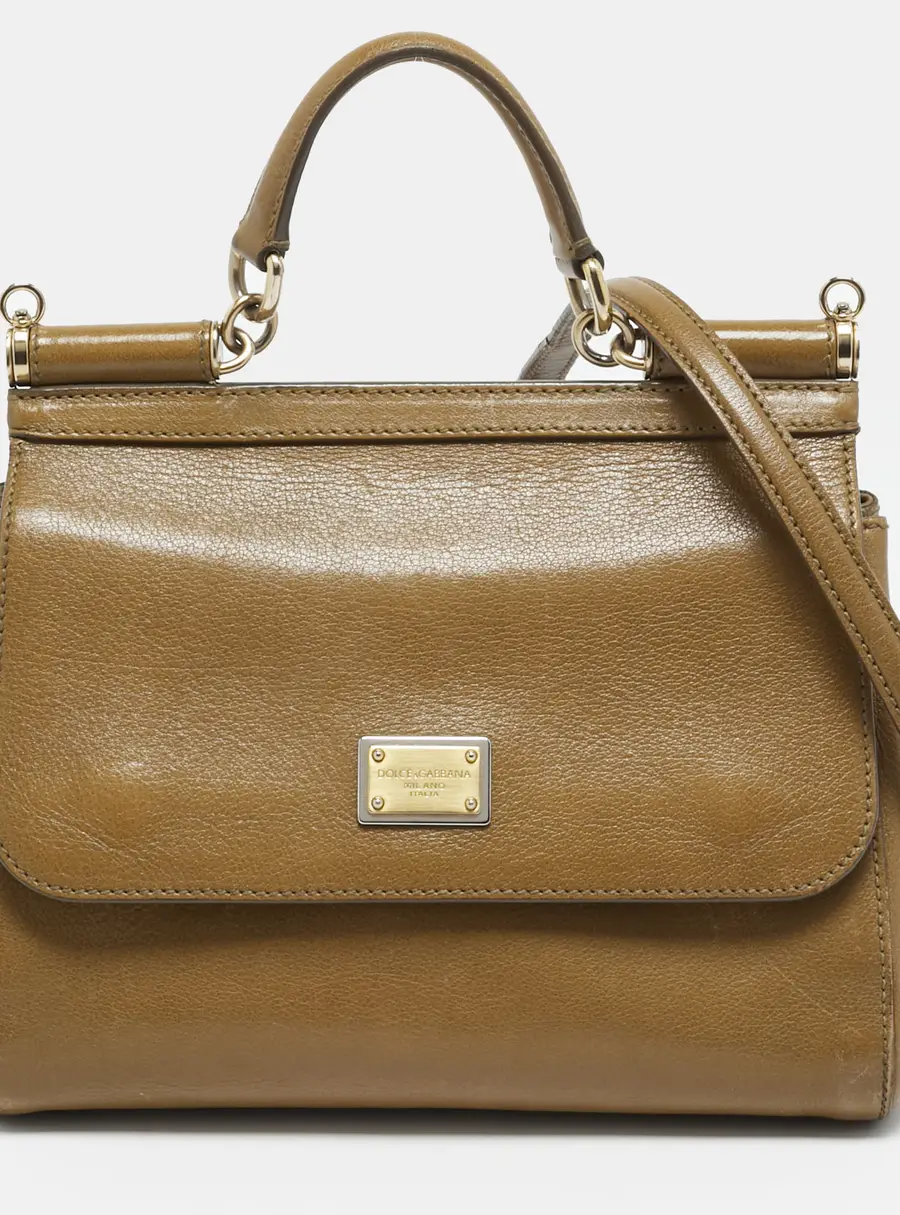 Dolce & Gabbana Miss Sicily Medium Tan Leather Top Handle Bag