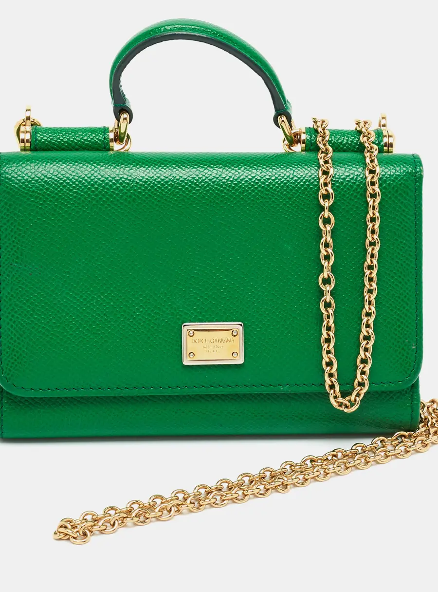 Dolce & Gabbana Miss Sicily Von Green Leather Wallet On Chain