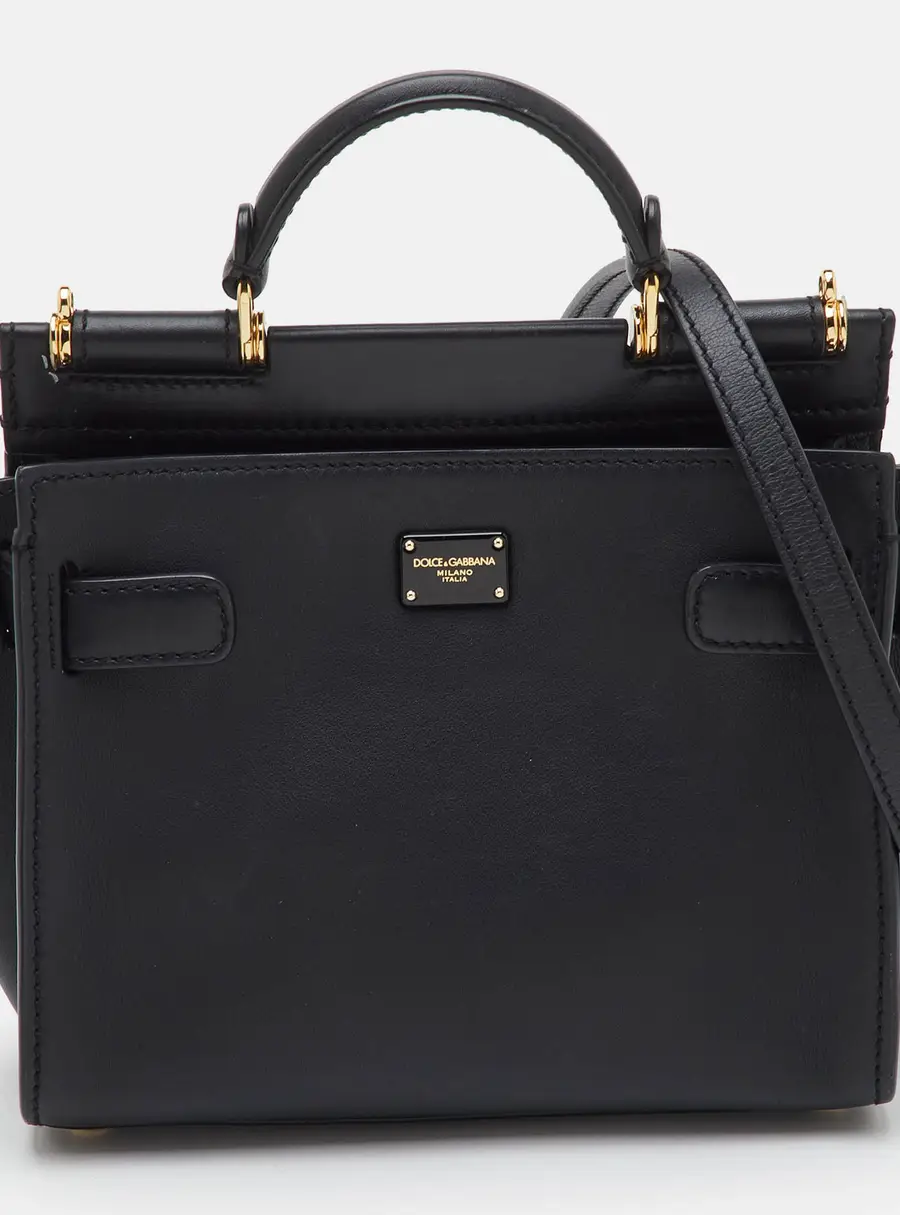 Dolce & Gabbana Sicily 62 Black Leather Top Handle Bag