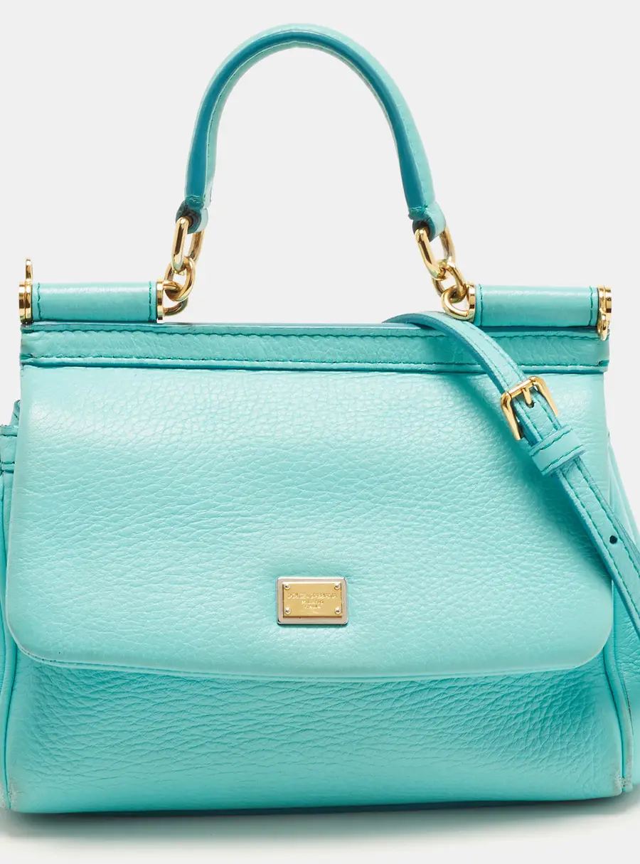 Dolce & Gabbana Miss Sicily Small Light Blue Leather Top Handle Bag