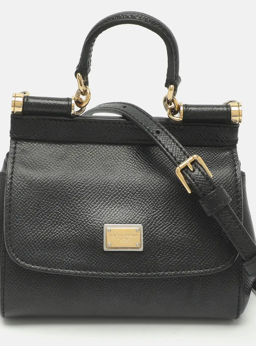 Dolce & Gabbana Miss Sicily Micro Black Leather Top Handle Bag