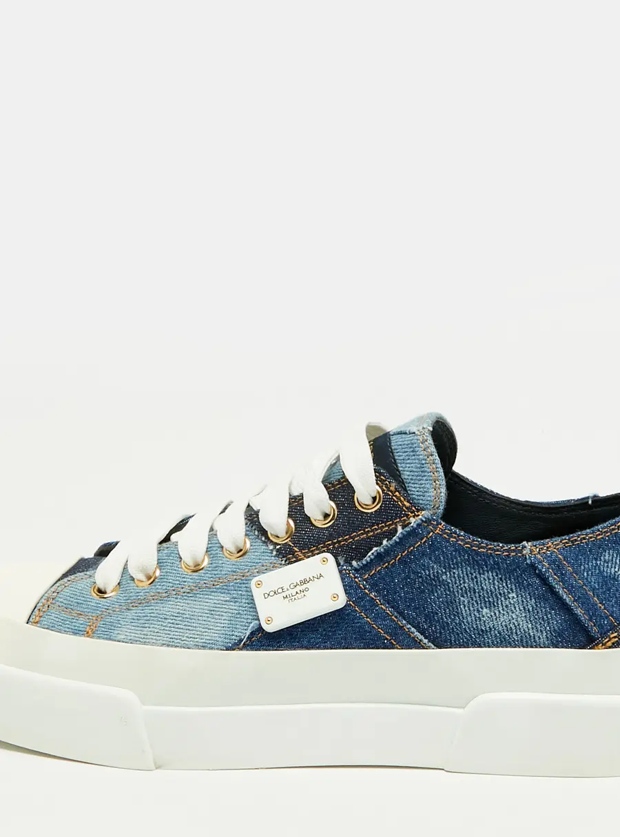 Dolce & Gabbana Portofino Size 38 Blue Denim Patchwork Low Top Sneakers