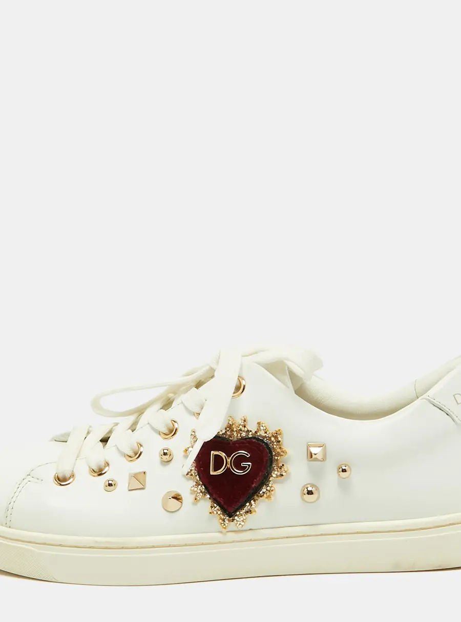 Dolce & Gabbana Portofino Size 37.5 White Leather Low Top Sneakers