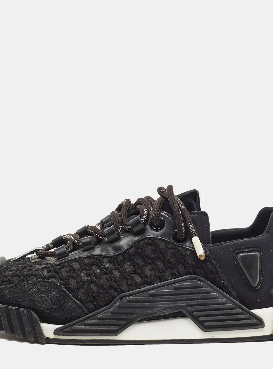 Dolce & Gabbana Ns1 Size 38 Black Neoprene and Suede Low Top Sneakers