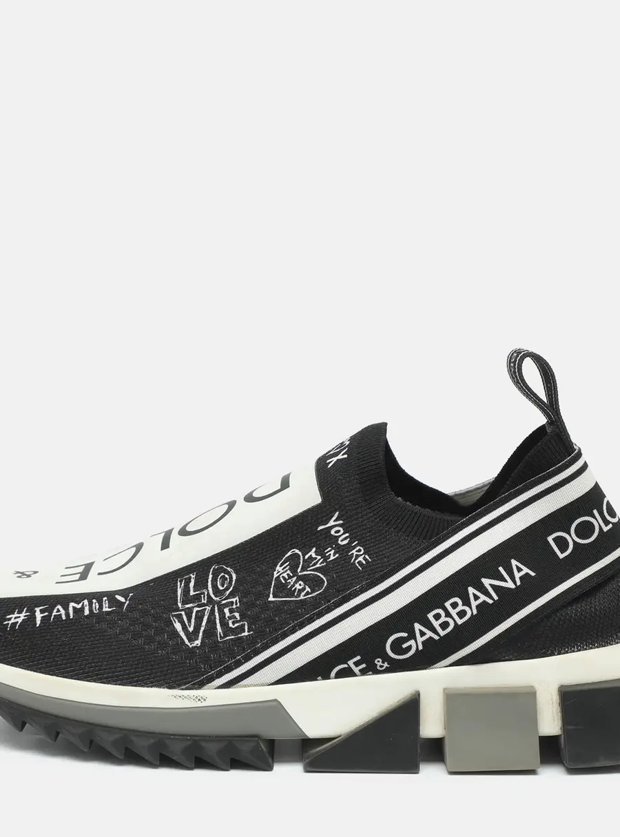 Dolce & Gabbana Sorrento Size 38 Black/White Knit Fabric Slip On Sneakers