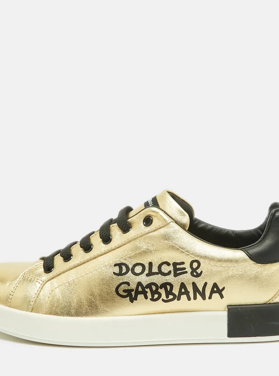Dolce & Gabbana Portofino Size 36 Gold/Black Leather Low Top Sneakers