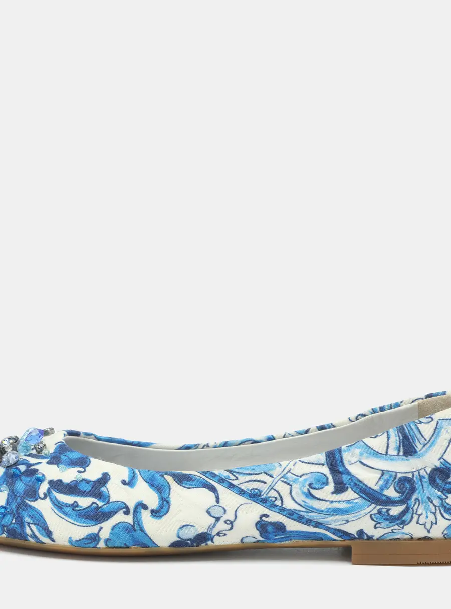 Dolce & Gabbana Majolica Size 35 Blue Jacquard Ballet Flats