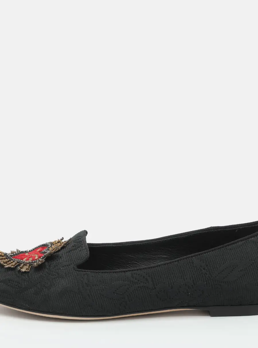 Dolce & Gabbana DG Heart Size 37 Black Jacquard Loafers