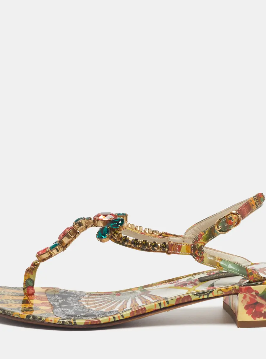 Dolce & Gabbana Size 38.5 Multicolor Patent Leather Ankle Strap Flat Sandals