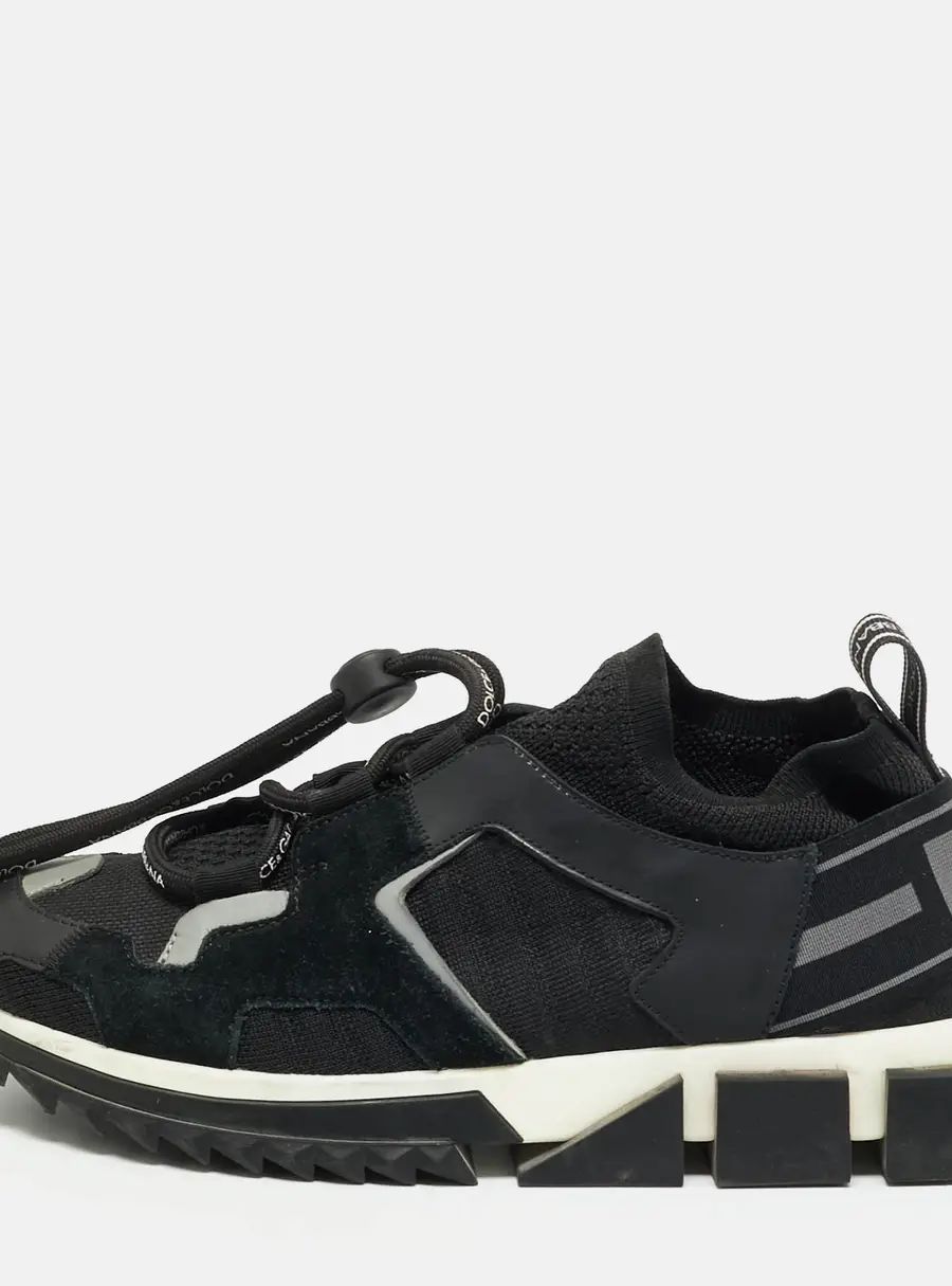 Dolce & Gabbana Sorrento Trekking Size 38 Black Knit Fabric and Suede Low Top Sneakers