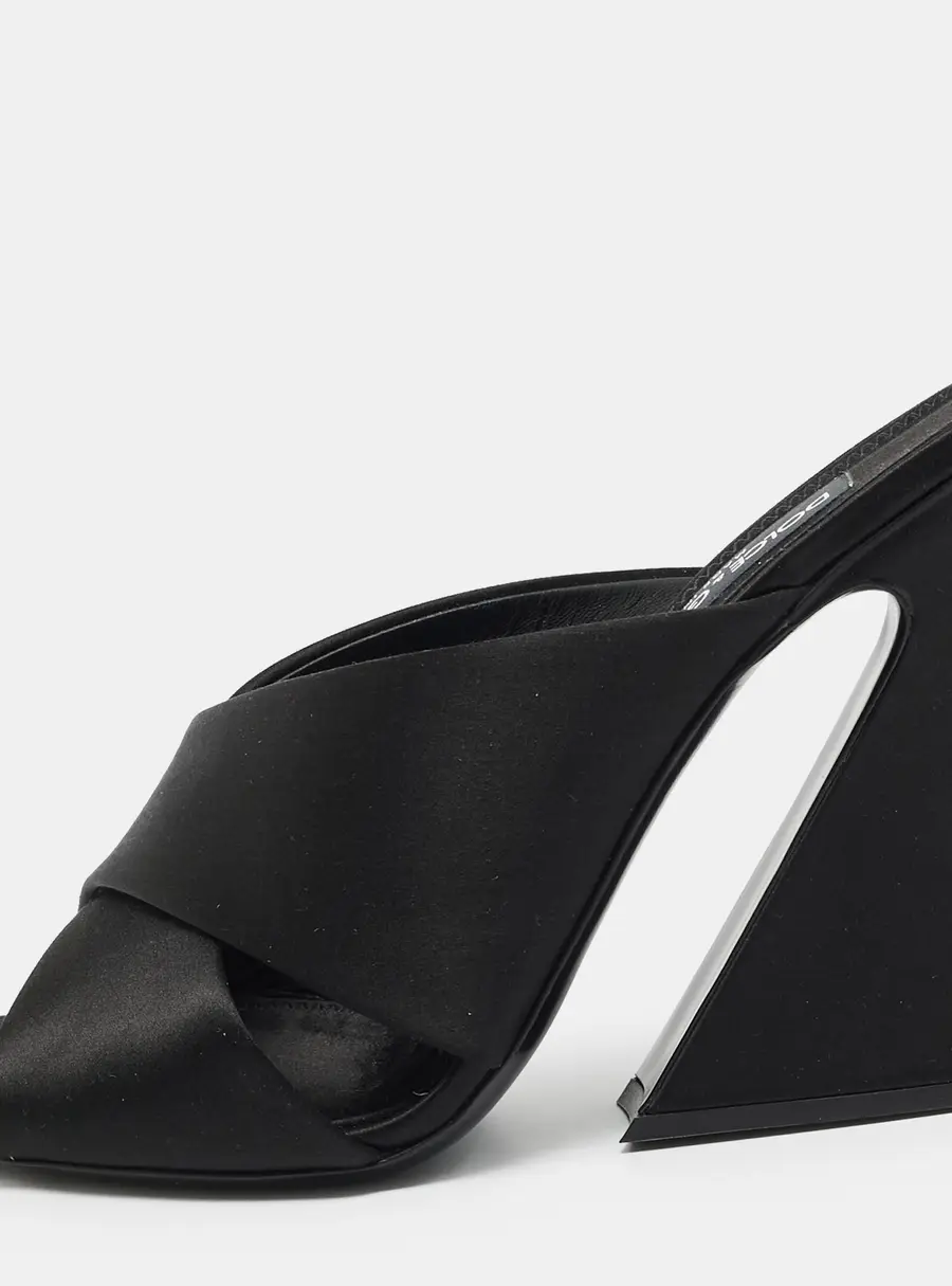 Dolce & Gabbana Size 41 Black Satin Criss-Cross Block Heel Slide Sandals