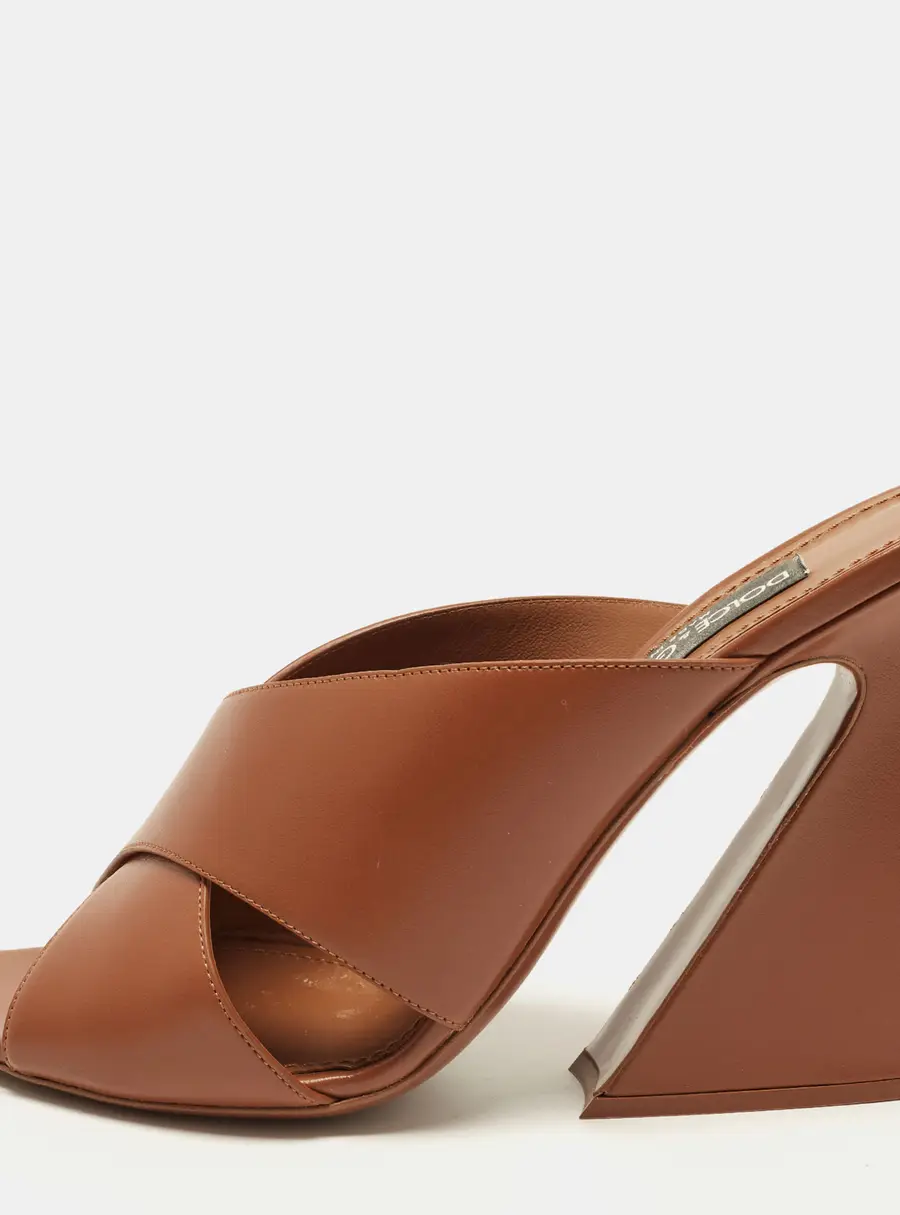Dolce & Gabbana Keira Size 41 Brown Leather Slide Sandals