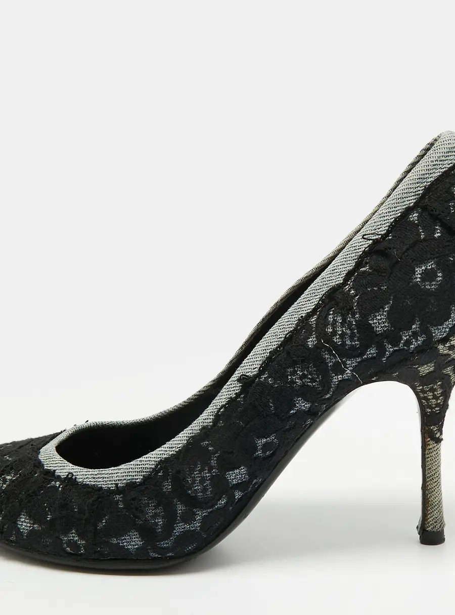 Dolce & Gabbana Size 40 Black/Blue Fabric and Lace Pumps