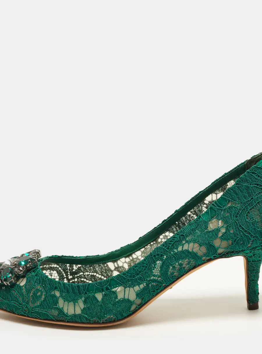 Dolce & Gabbana Bellucci Size 40 Green Lace Crystal Embellished Pumps