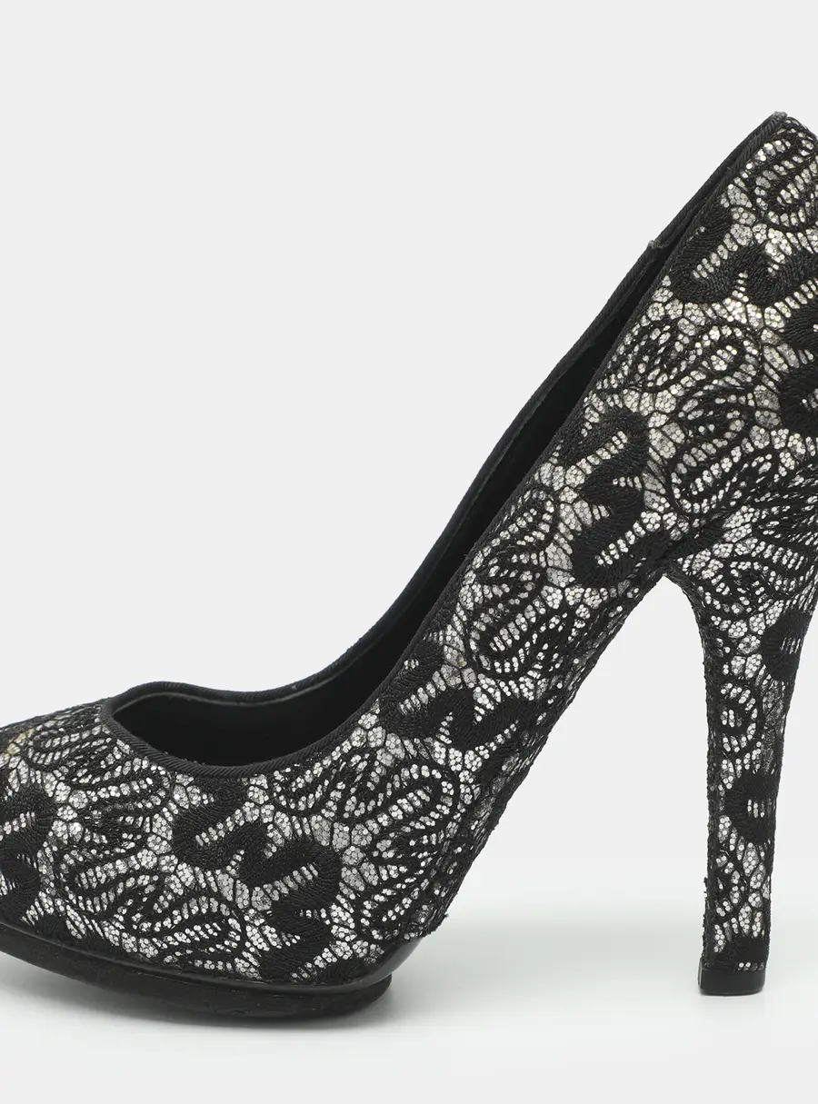 Dolce & Gabbana Size 37.5 Black Glitter and Lace Pumps