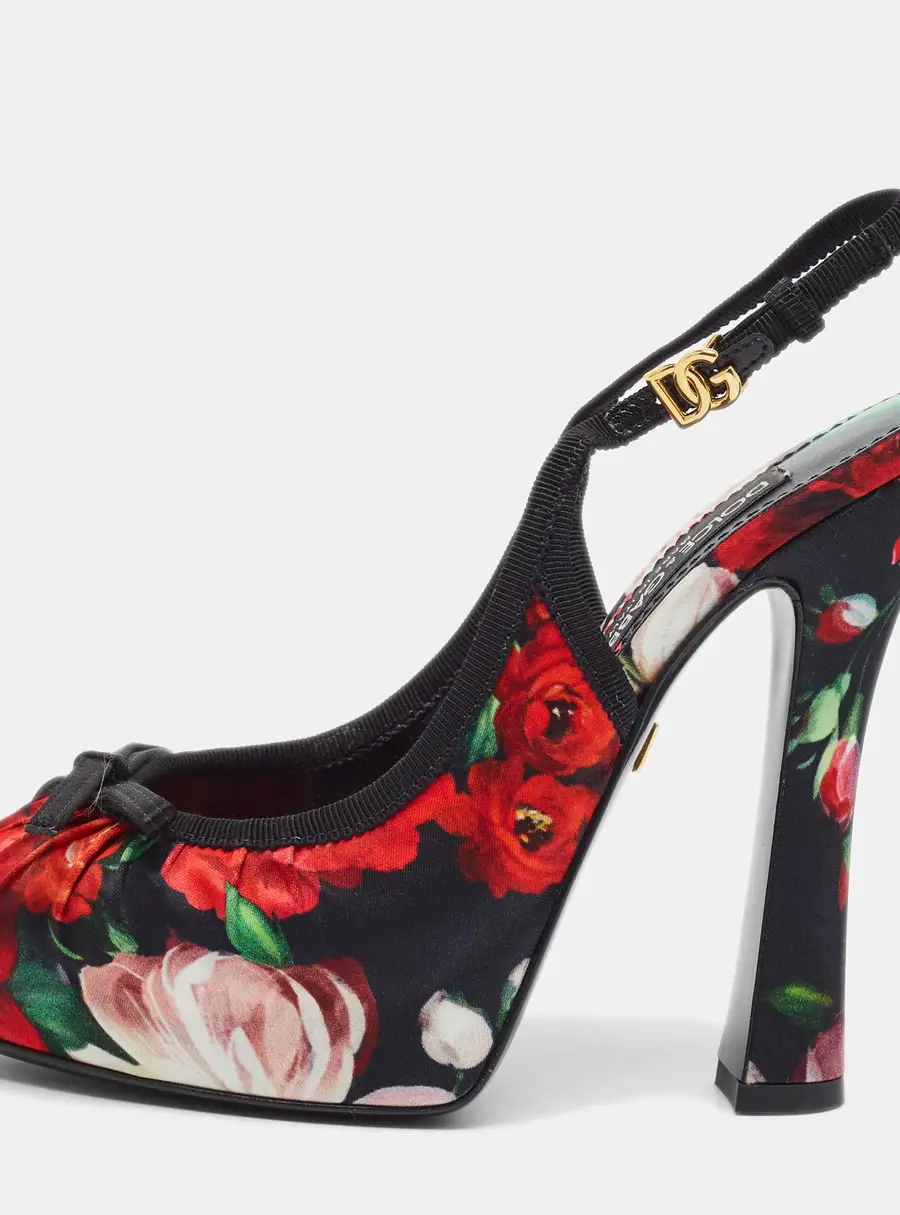 Dolce & Gabbana Vally Size 37.5 Multicolor Floral Print Fabric Platform Slingback Pumps