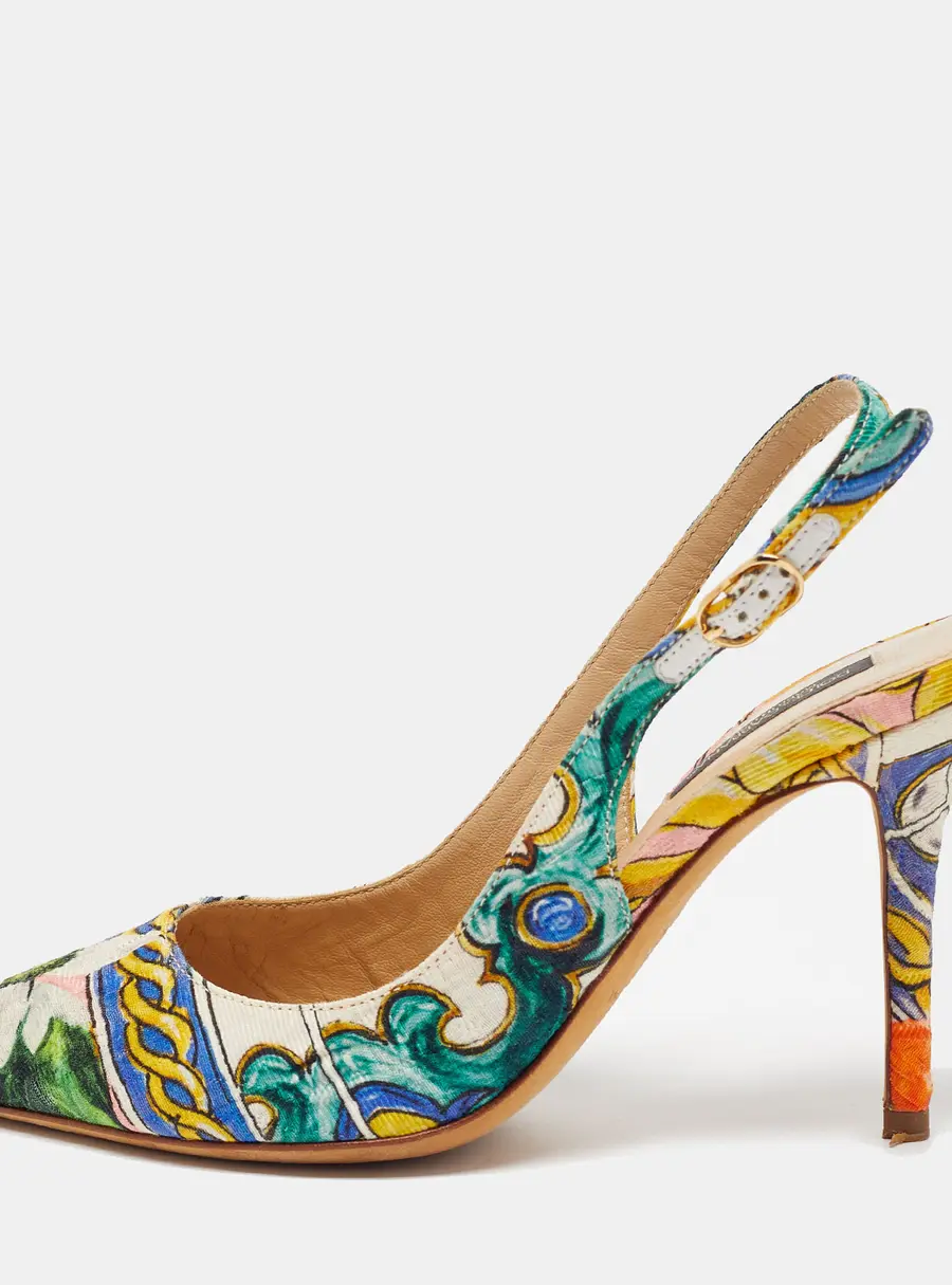Dolce & Gabbana Size 36 Multicolor Flora Print Fabric Slingback Pumps