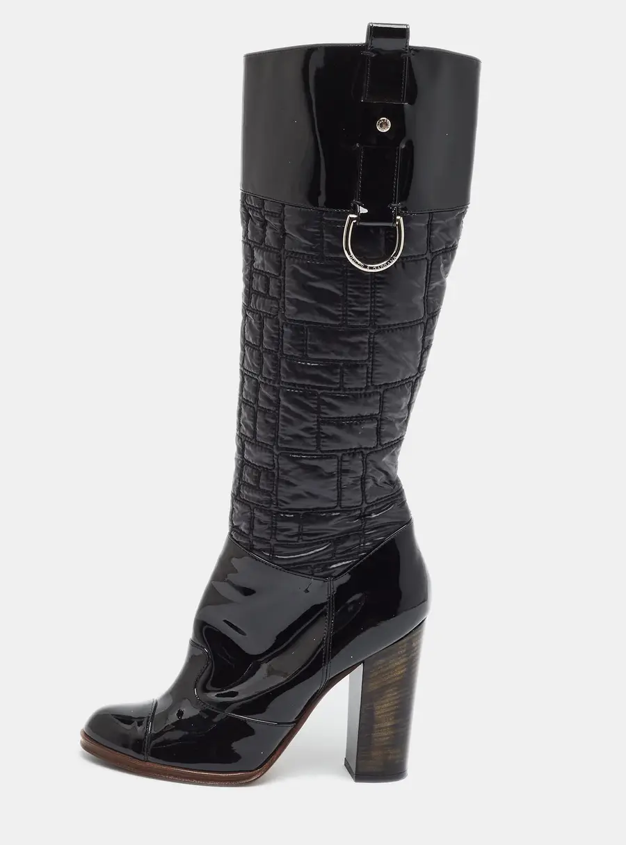 Dolce & Gabbana Size 41 Black  Quilted Nylon and Patent Leather Knee Length Boots