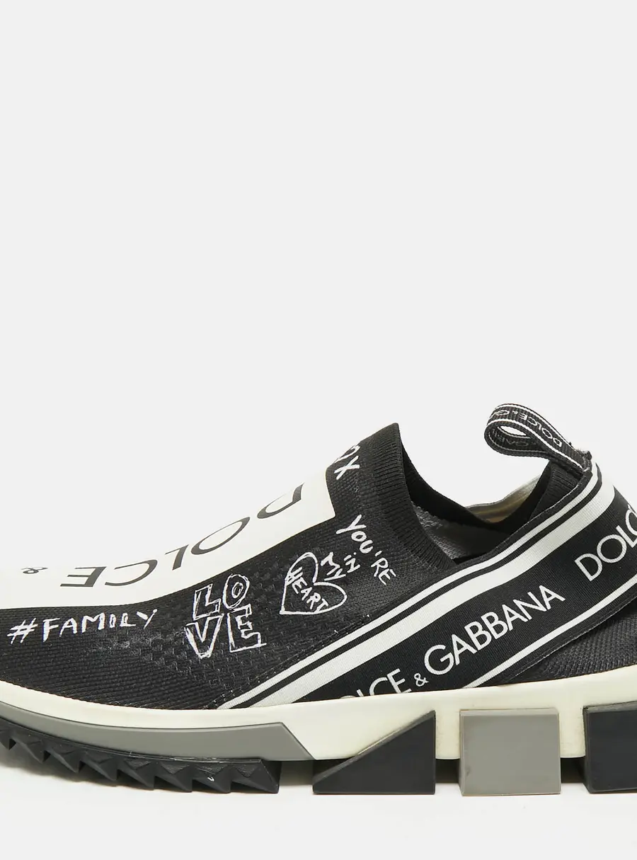 Dolce & Gabbana Sorrento Size 40 Black Knit Fabric Slip On Sneakers