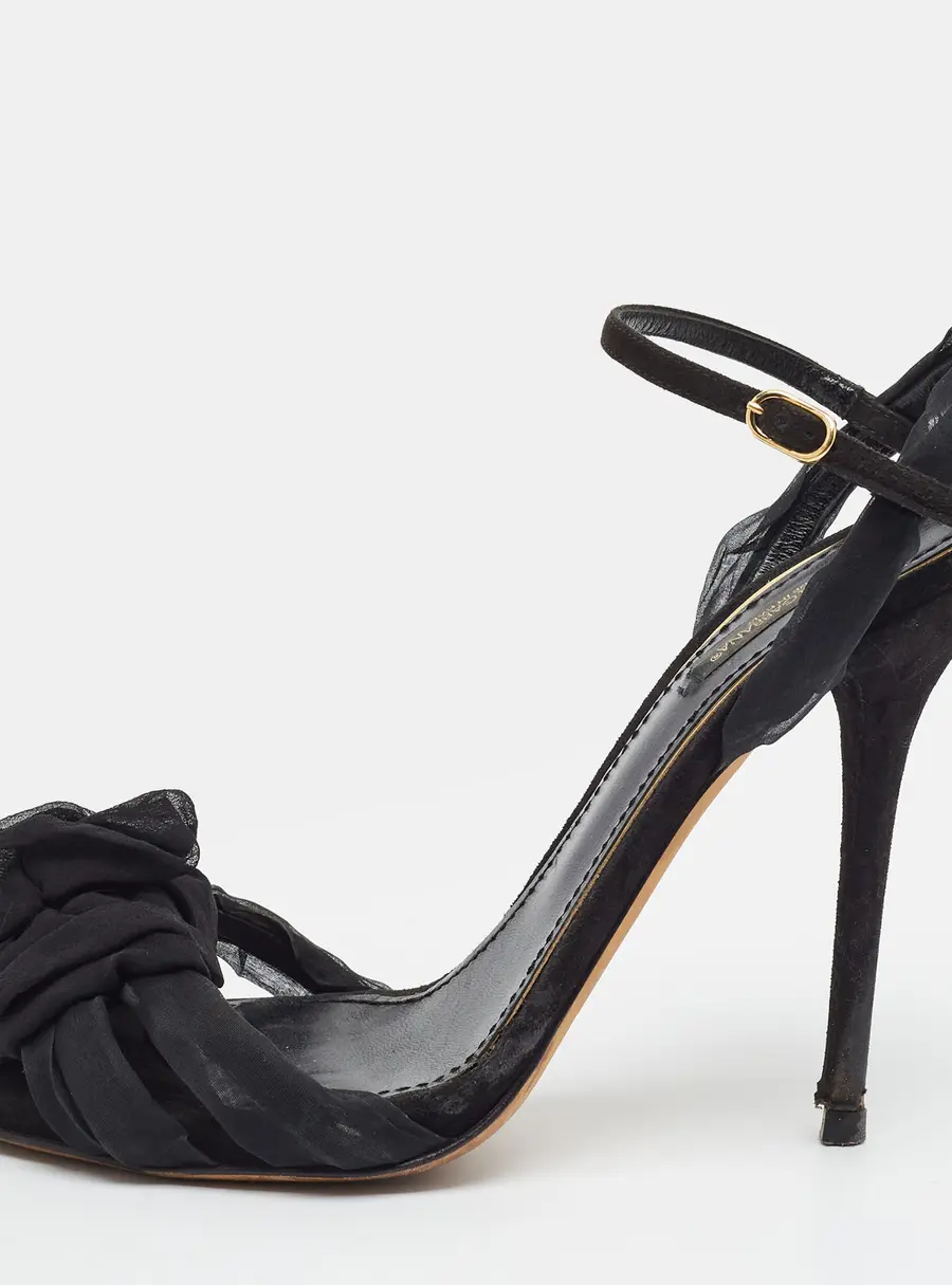 Dolce & Gabbana Size 40 Black Lace and Suede Ankle Strap Sandals