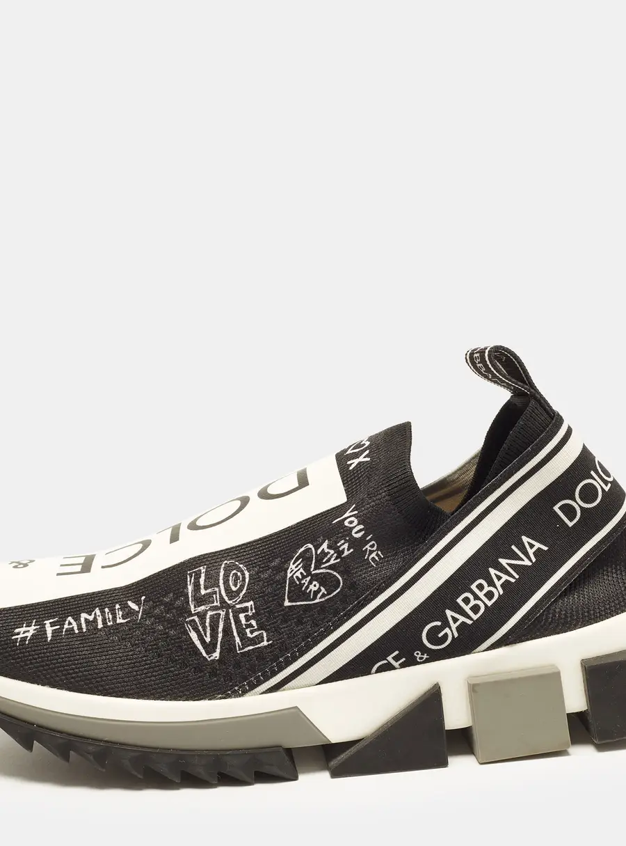 Dolce & Gabbana Sorrento Size 38.5 Black/White Knit Fabric Slip On Sneakers