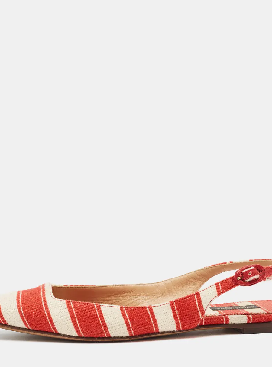 Dolce & Gabbana Size 39 White/Red Canvas Slingback Flats