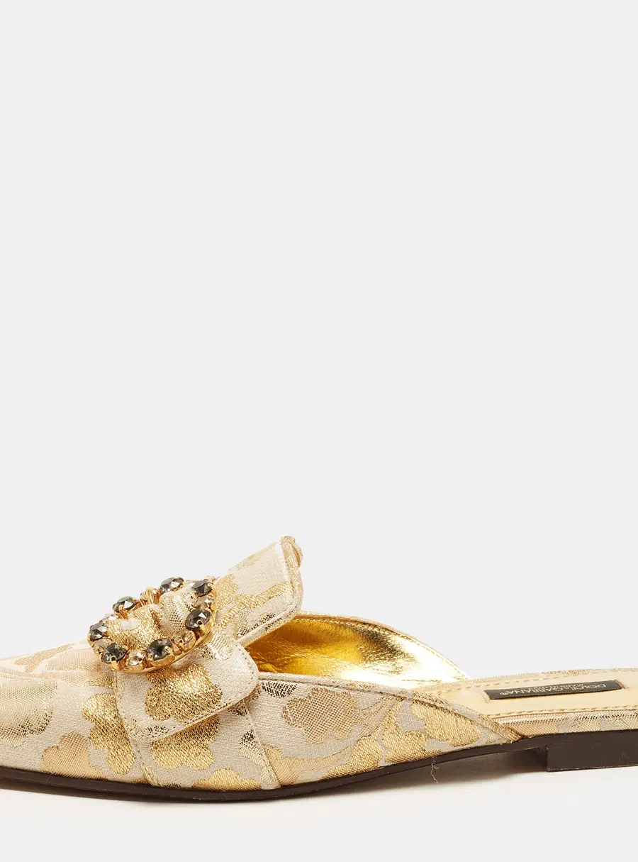 Dolce & Gabbana Jackie Size 39 Gold Brocade Fabric Mules