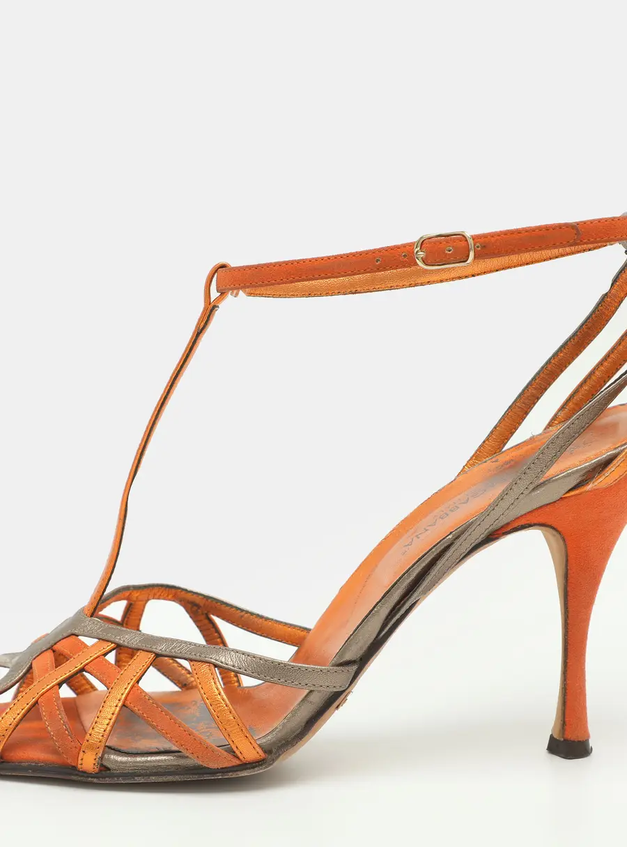 Dolce & Gabbana Size 36.5 Metallic Leather Strappy T-Strap Sandals