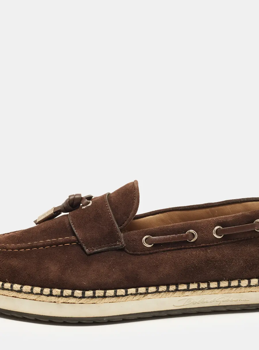 Dolce & Gabbana Size 38 Brown Suede Slip On Espadrille Loafers