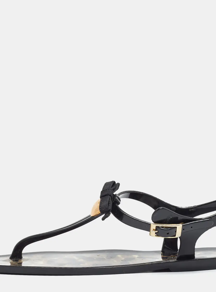 Dolce & Gabbana Jelly Bow Size 38 Black Jelly Thong Sandals