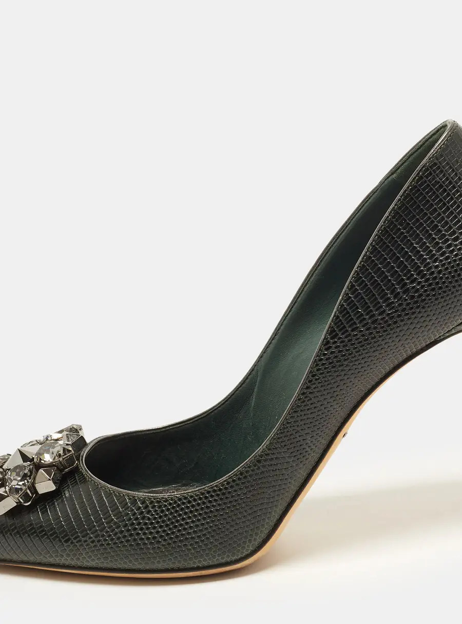 Dolce & Gabbana Bellucci Size 40 Green Lizard Embossed Leather Pumps