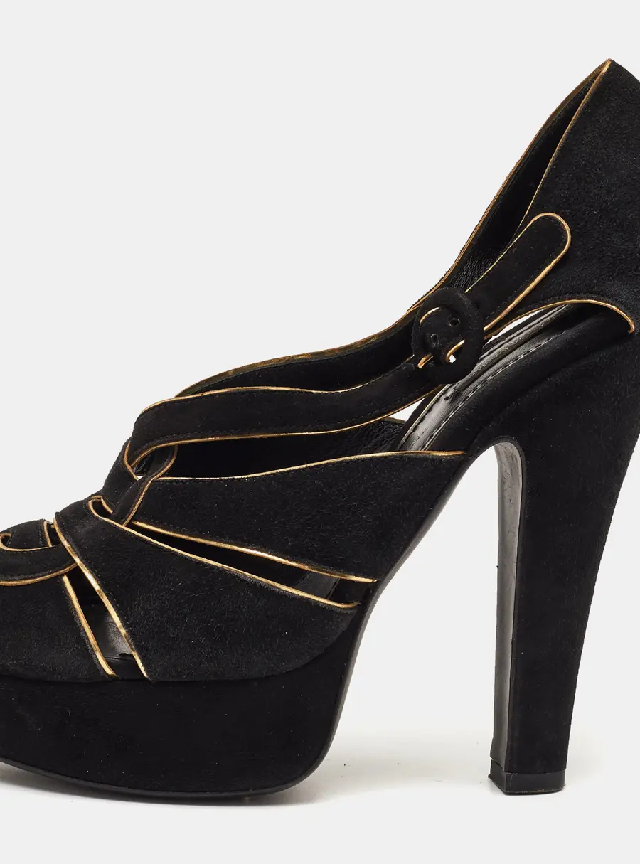 Dolce & Gabbana Size 39 Black/Gold Suede Platform Pumps